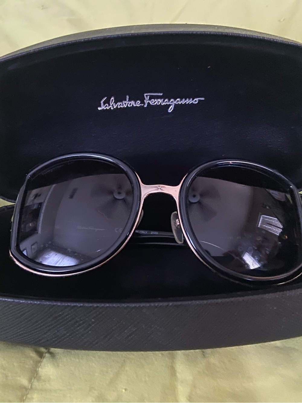 Salvatore Ferragamo Black Sunglasses with Gold Bridge